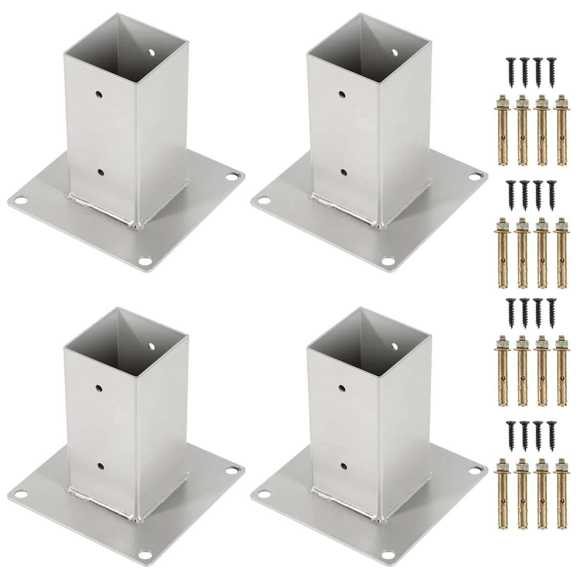 Eulenke Support de poteau avec douille à visser - Convient pour poteaux en bois carrés de 80 x 80 mm - Ancre de qualité supérieure - Galvanisé à chaud - Argenté