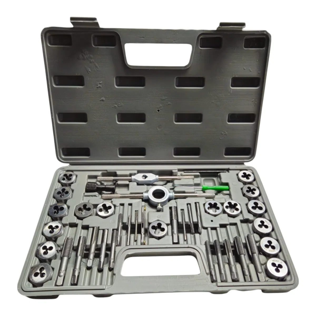 Lot de 40 filières métriques avec tourne-femelle et mallette en plastique, filière en acier au carbone, mesures métriques et pouces 1/8NPT-27, kit de filetage professionnel