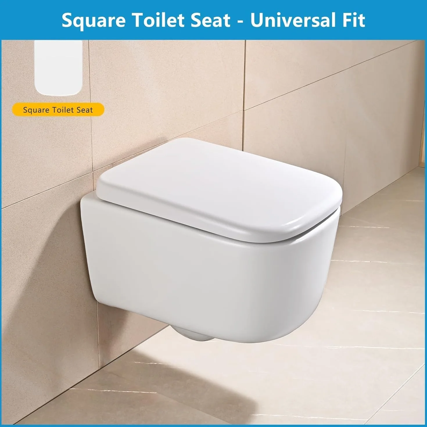 Abattant WC Forme carrée, YEAUPE PRO Cuvette Toilette avec Frein de Chute, Lunette WC Blanche, siège de toilette universel de forme carrée, testée jusqu'à 150kg,42,2 * 36,2 * 4,4CM
