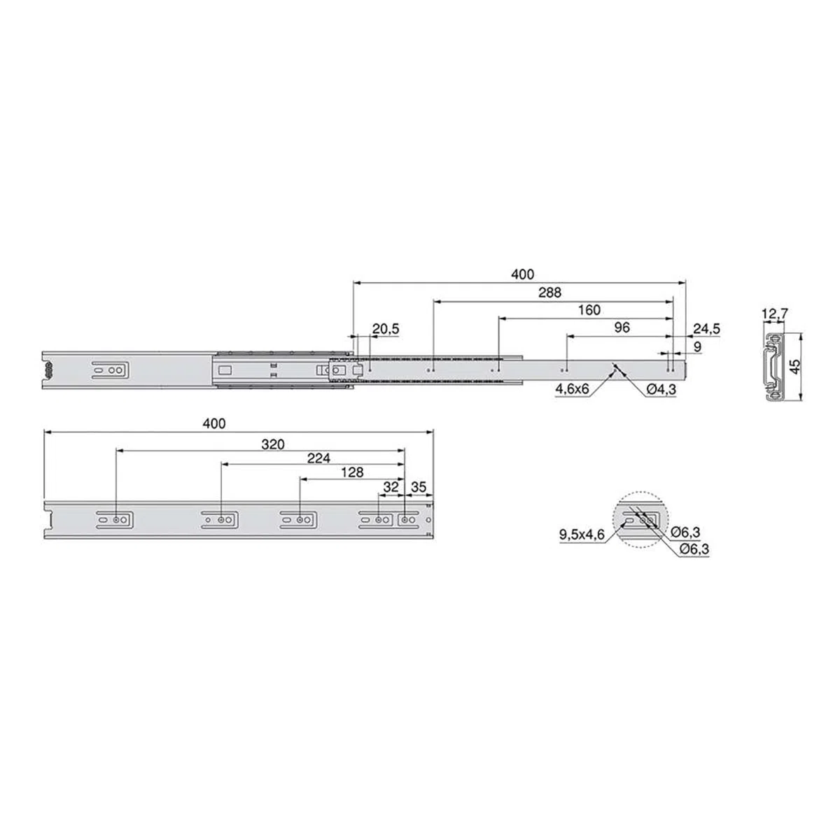 Emuca - Glissières pour tiroir avec roulement à billes 45mm x 400mm, Lot de 5 paires de coulisses à sortie totale, Noir