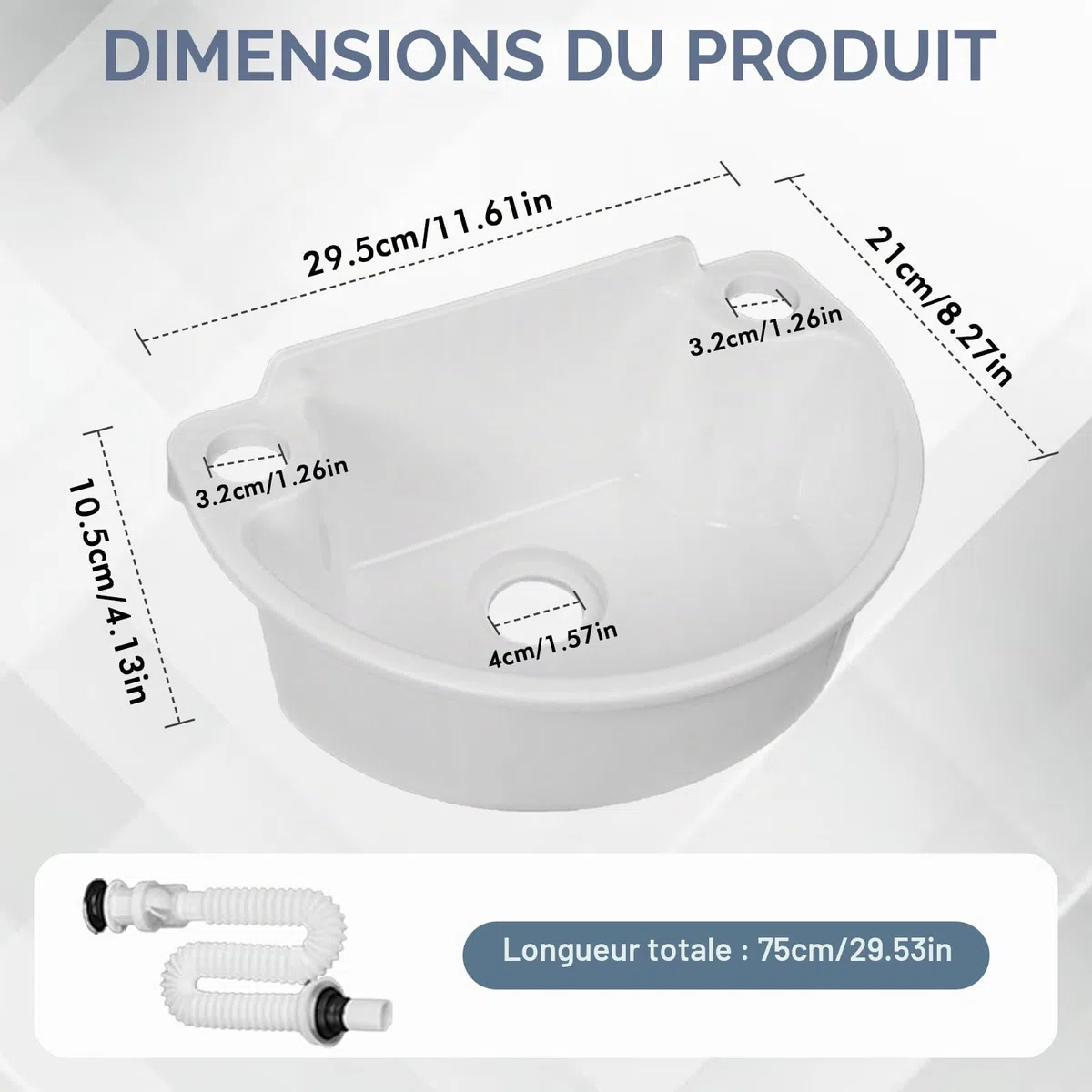 Lavabo en plastique, lavabo de camping, bassin de vidange, lavabo à main en plastique simple avec tuyau et bouchon de vidange pour jardin, garage, cave, camping-car, cave, chantier de construction