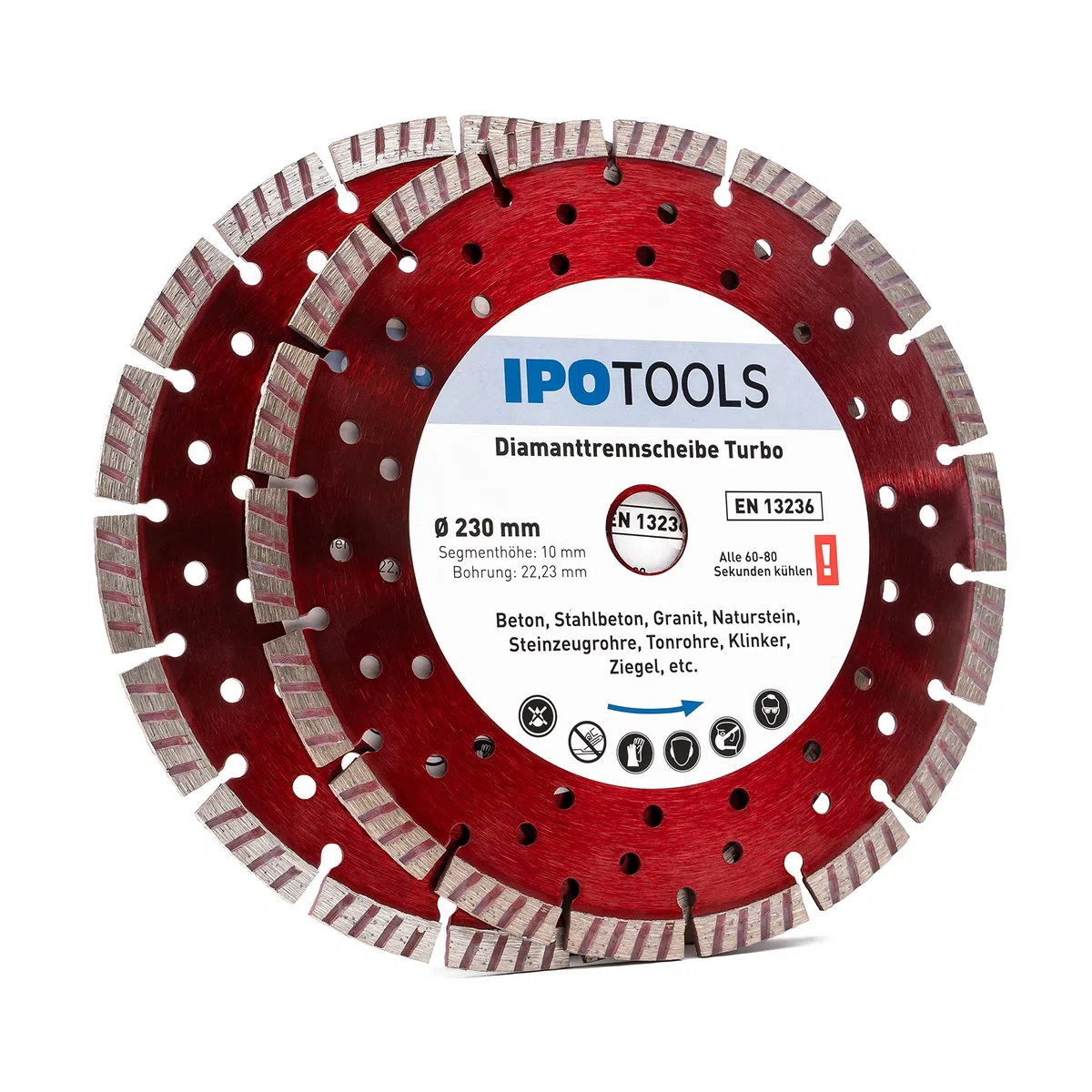 Lot de 2 disques à tronçonner diamantés - Turbo - Pour béton, béton cellulaire et pierre - Segment de 10 mm