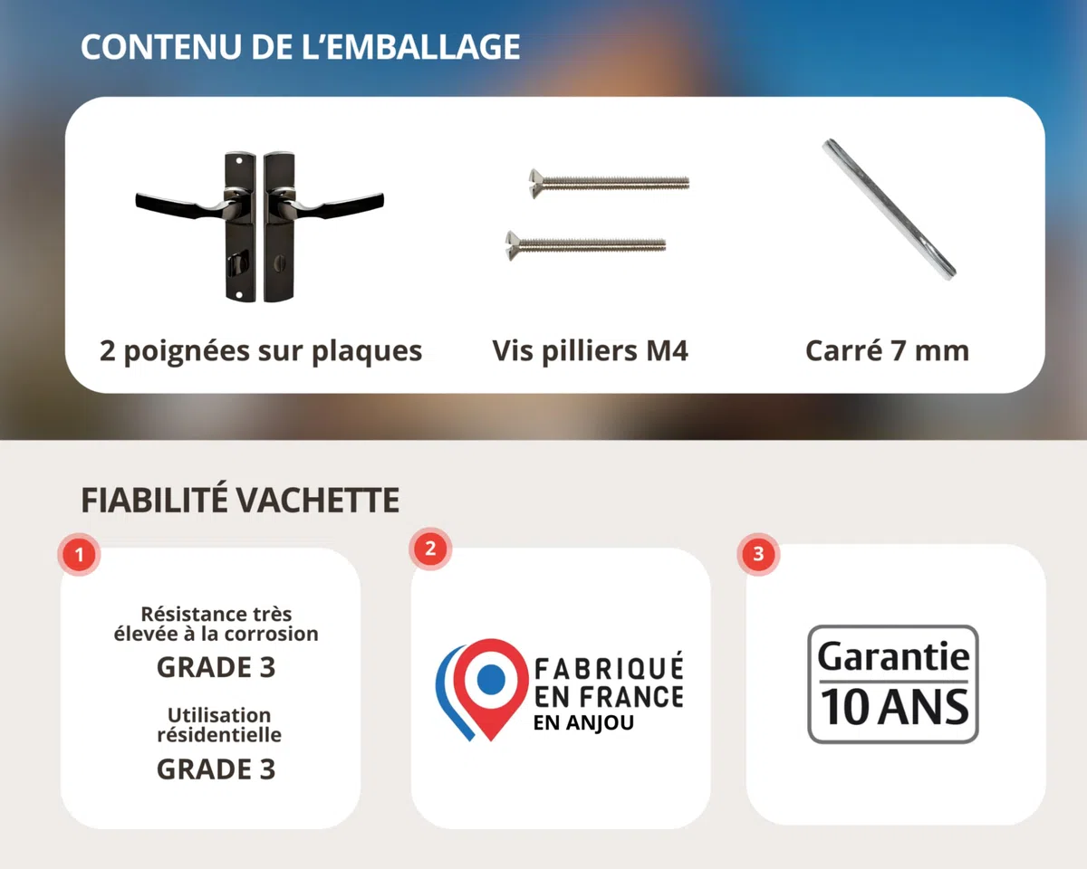 Vachette Ensemble de Poignée de Porte sur Plaque ARTIS - Version à Condamnation pour Porte de WC, Salle de Bain - Entraxe 195 mm - Matériau Zamak Résistant - Garantie 10 Ans - Finition Diamant Noir