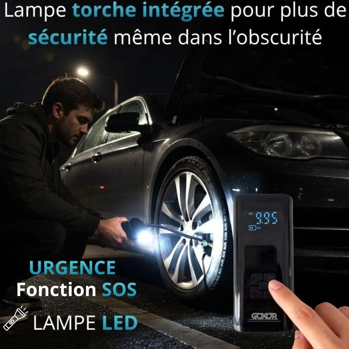 Compresseur à Air Portatif - Gonfleur Pneus Voiture Sans Fil, Kit Complet avec Gants, Batterie Puissante 6000mAh SUV, Moto, Trottinette Electrique,Vélo, Ballon, Gonflage Rapide, Facile D'utilisation