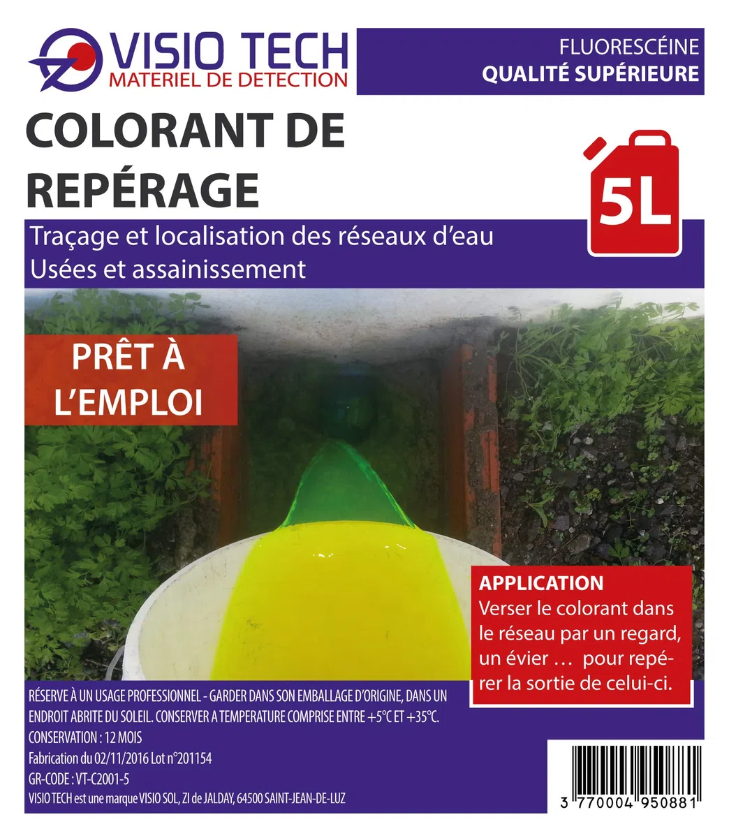Fluorescéine 5 L – Colorant Traceur Prêt à l’Emploi pour Recherche de Fuites, Tests d’Étanchéité & Traçage de Réseaux d’Eau – Haute Visibilité + Compatible UV
