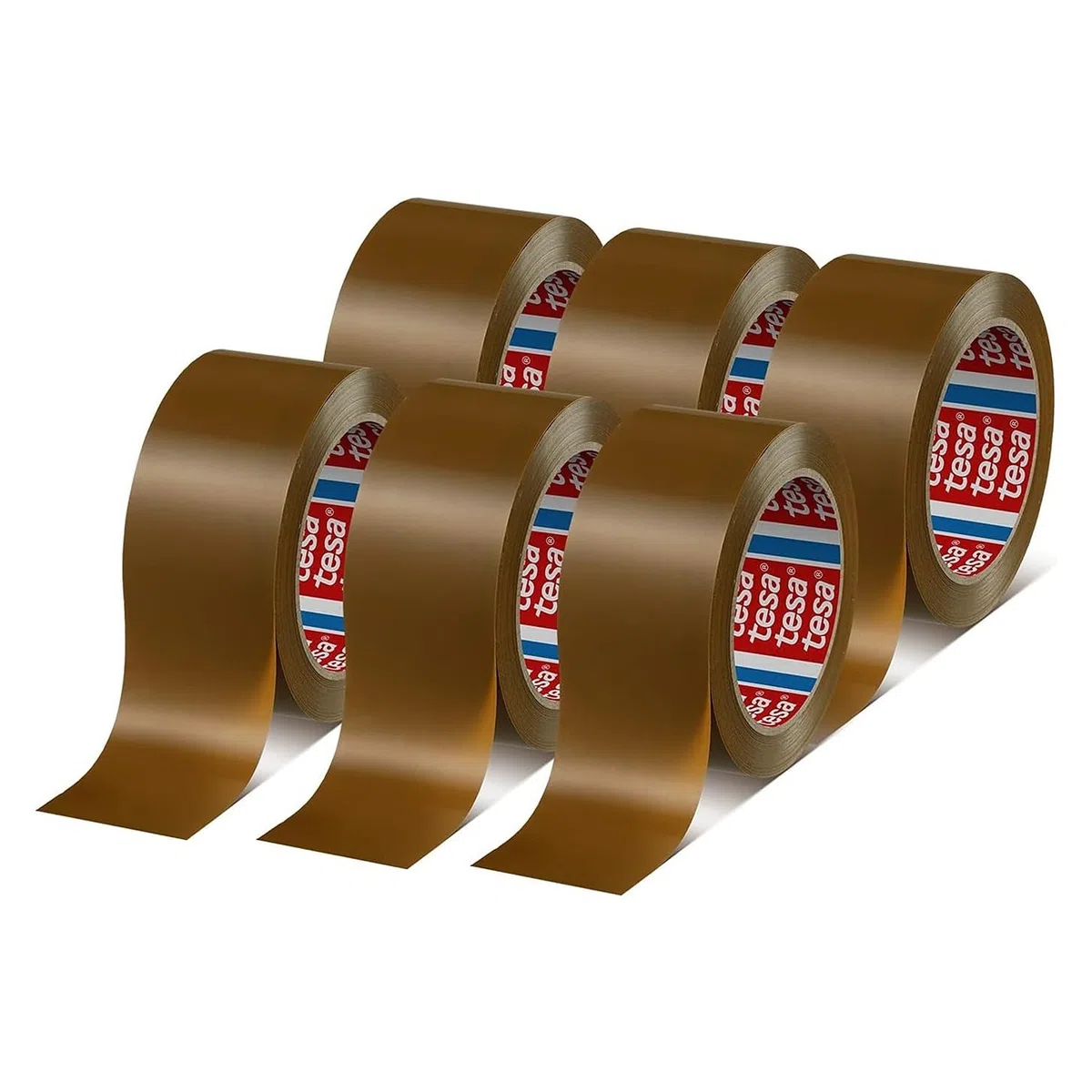 tesapack 4124 Lot de 6 Rubans Adhésifs d'Emballage PVC - Adhésif Premium de Qualité Supérieure pour Emballage de Colis et Cartons - Marron - 6 Rouleaux de 66 m x 50 mm Chacun