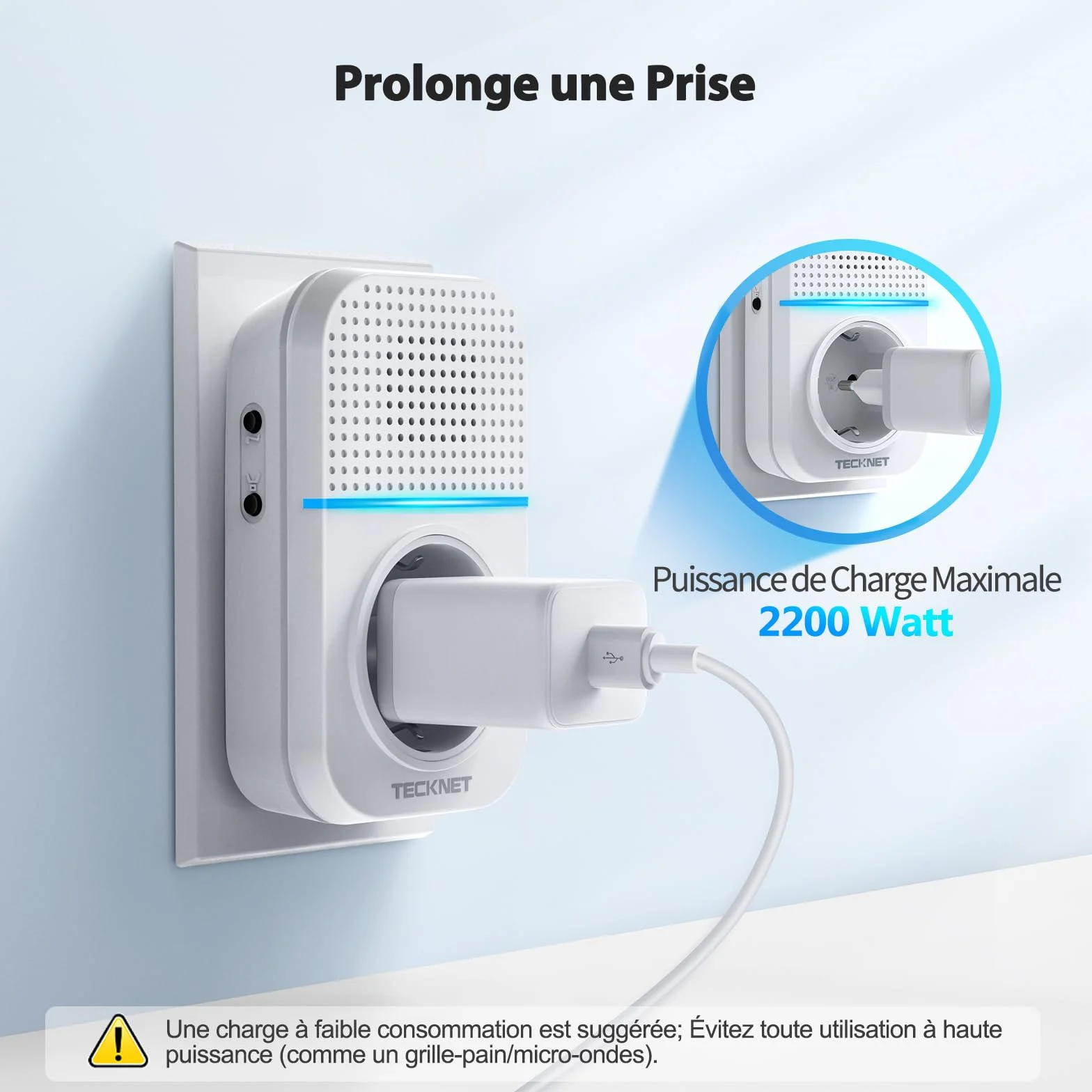 TECKNET Sonnette sans Fil 400 Mètres, Étanche IP65 avec Fonction de Charge et lumière LED Kit de 1 Carillon et 2 Récepteur Enfichables, 60 Mélodies 5 Niveaux Volumes, pour Maison, Bureau, Hôtel