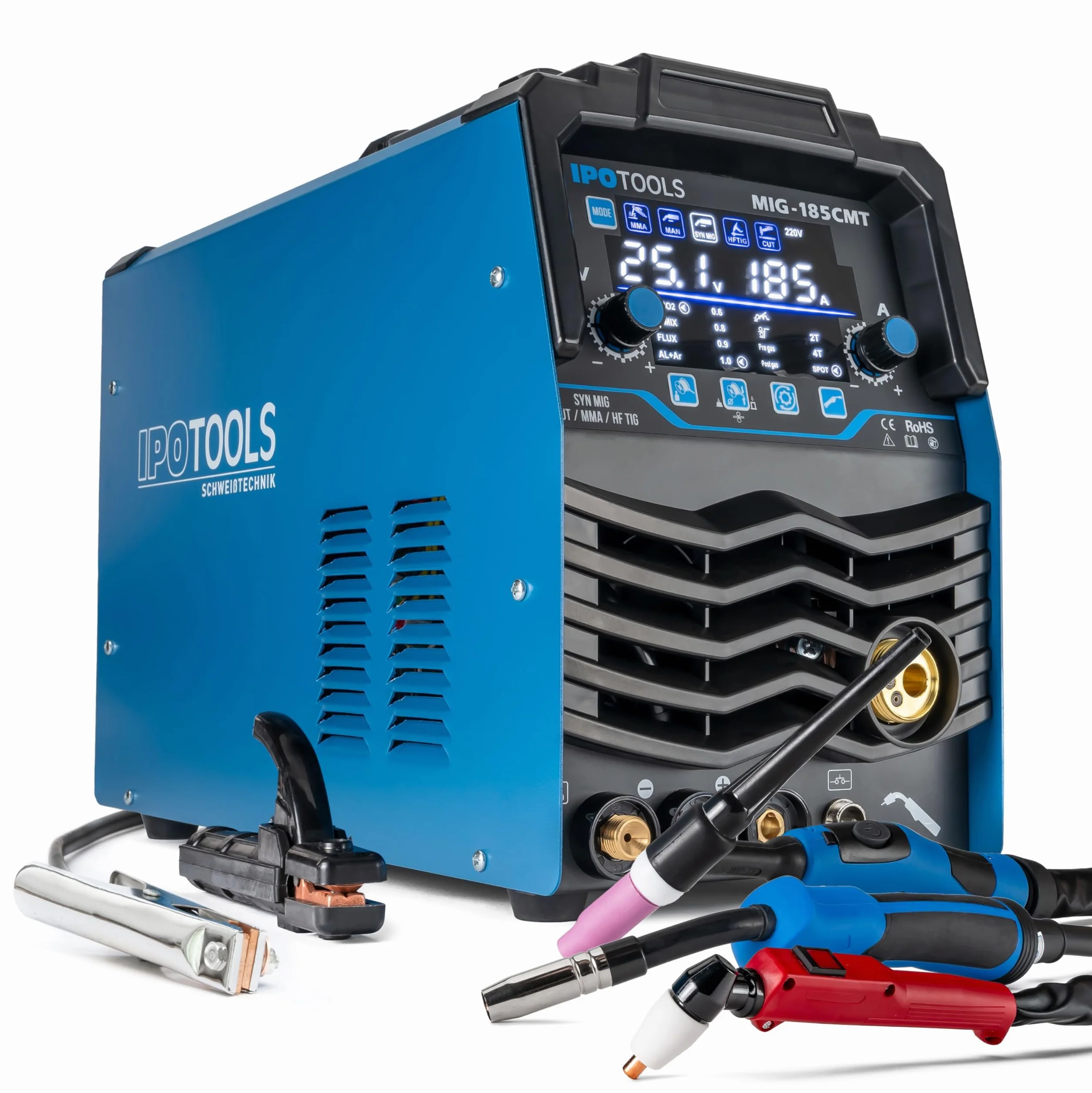 IPOTOOLS Poste de soudage combiné MIG-185CMT Poste de soudage 7 en 1 TIG MIG MAG avec découpeur plasma 45 A Synergic Inverter Poste de soudage 185 A avec FLUX | 230V | 7 ans de garantie
