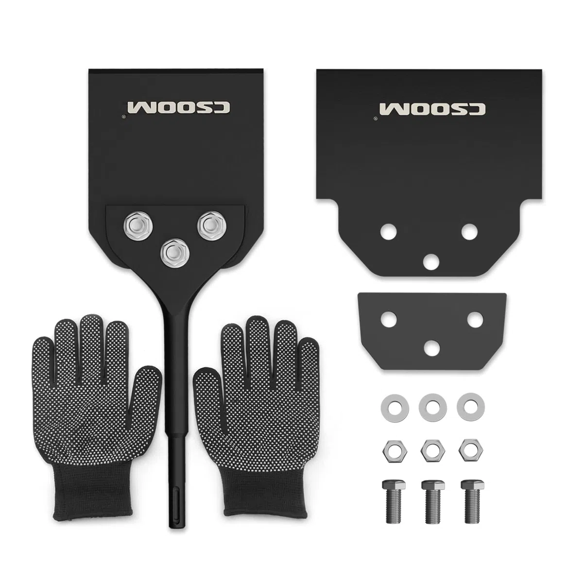CSOOM SDS plus Burin à Spatule 250 x 100mm avec lame de rechange 125mm, vis et une paire de gants antidérapants gratuits - Grattoir pour sol pour enlever la colle à plancher