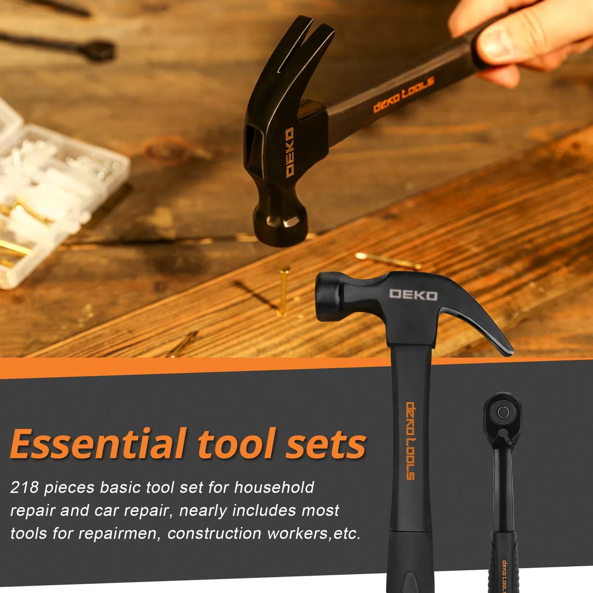 DEKOPRO Kit d'outils à main 218 pièces pour la maison, ensemble d'outils professionnels pour la réparation automobile, ensemble d'outils à main avec tournevis