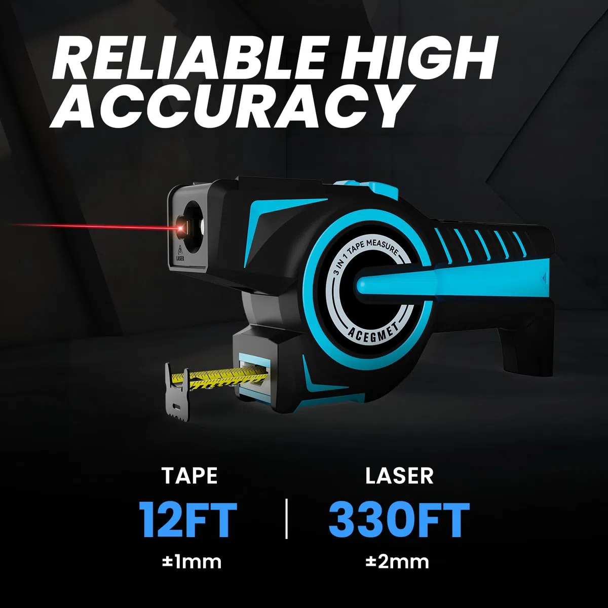 ACEGMET by MiLESEEY DTX10 Mesure de ruban numérique à verrouillage automatique avec affichage numérique instantané, laser d'alignement vert et mesure de l'efficacité, USB C | Batterie remplaçable