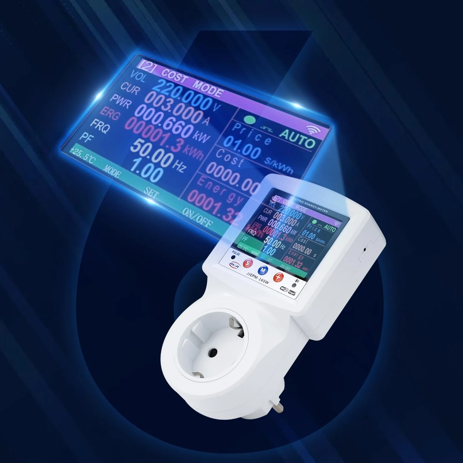 Jadeshay Wattmètre Prise Compteur d'Énergie WiFi Prise Consommation Electrique avec 8 Modes réglables, Écran LCD, Protection de Tension et de Courant 16A 230VAC, Contrôle Tuya APP