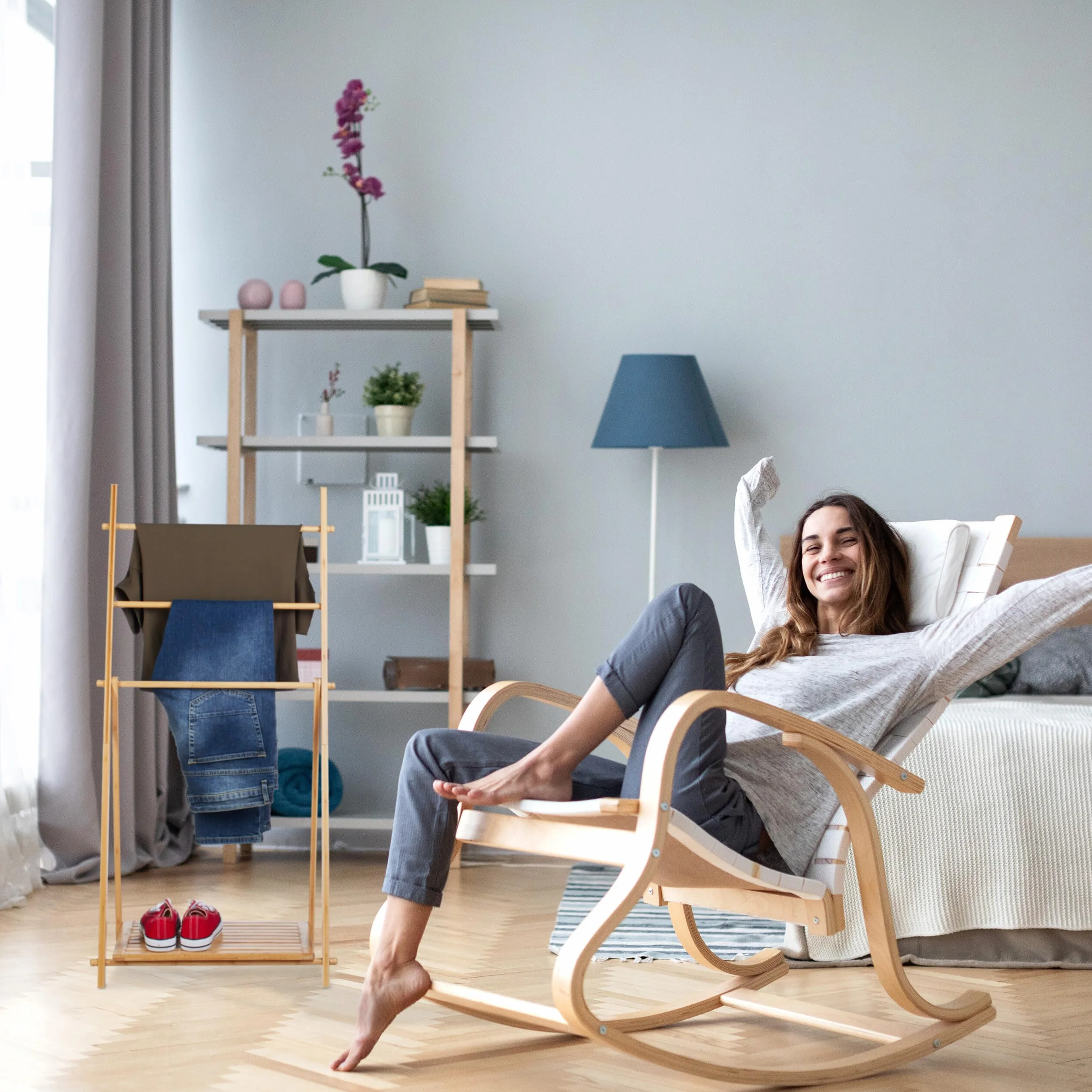Relaxdays Porte-Serviettes Bambou, 3 Barres, 1 étagère, HxLxP: 110x53x31,5 cm, Pliable, échelle sèche-Serviettes, Nature
