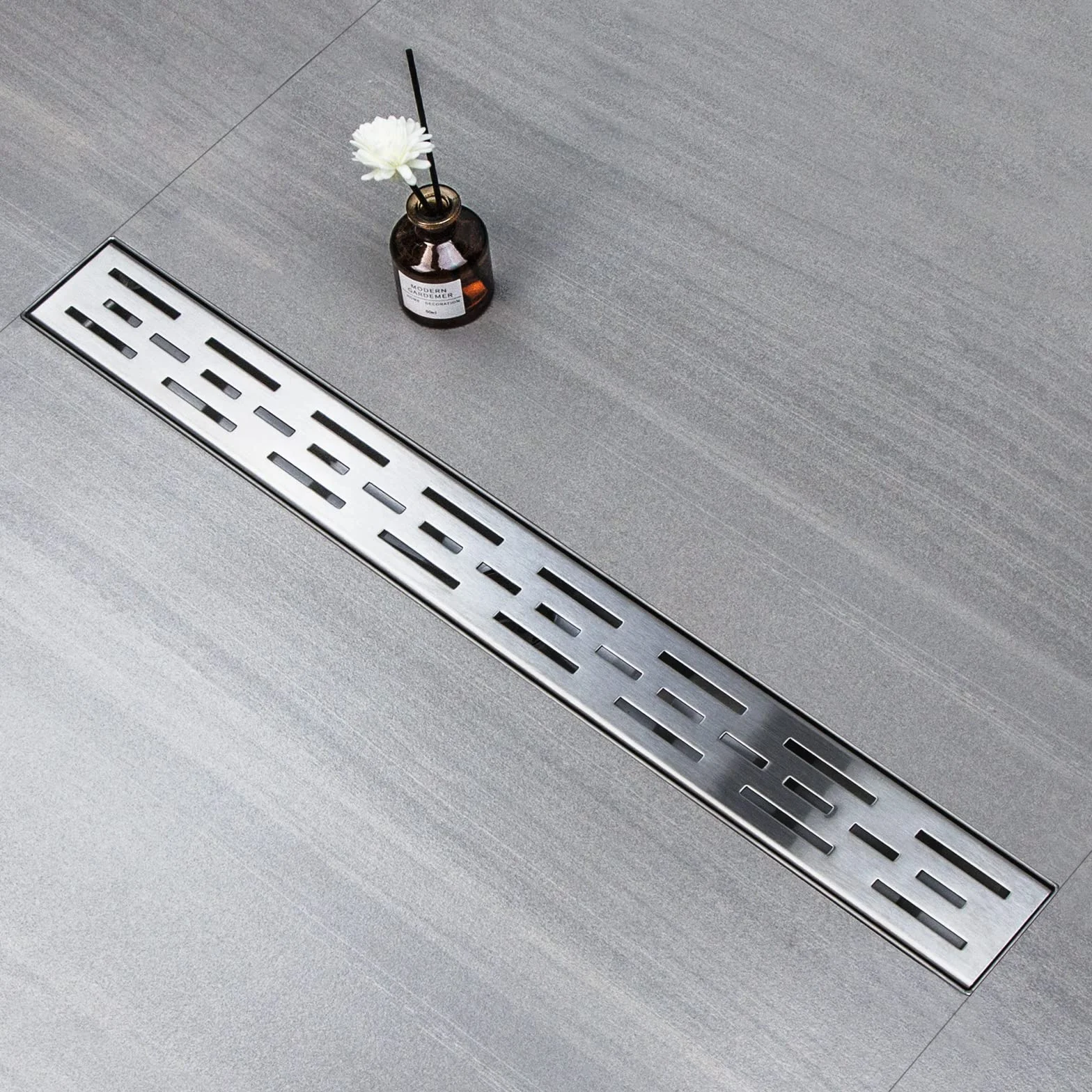 Caniveau de Douche Acier INOX 40cm，Caniveau de Douche avec Siphon à bloqueur d'odeurs et Filtre à Cheveux，Caniveau Extra Plat，Drainage Rapide