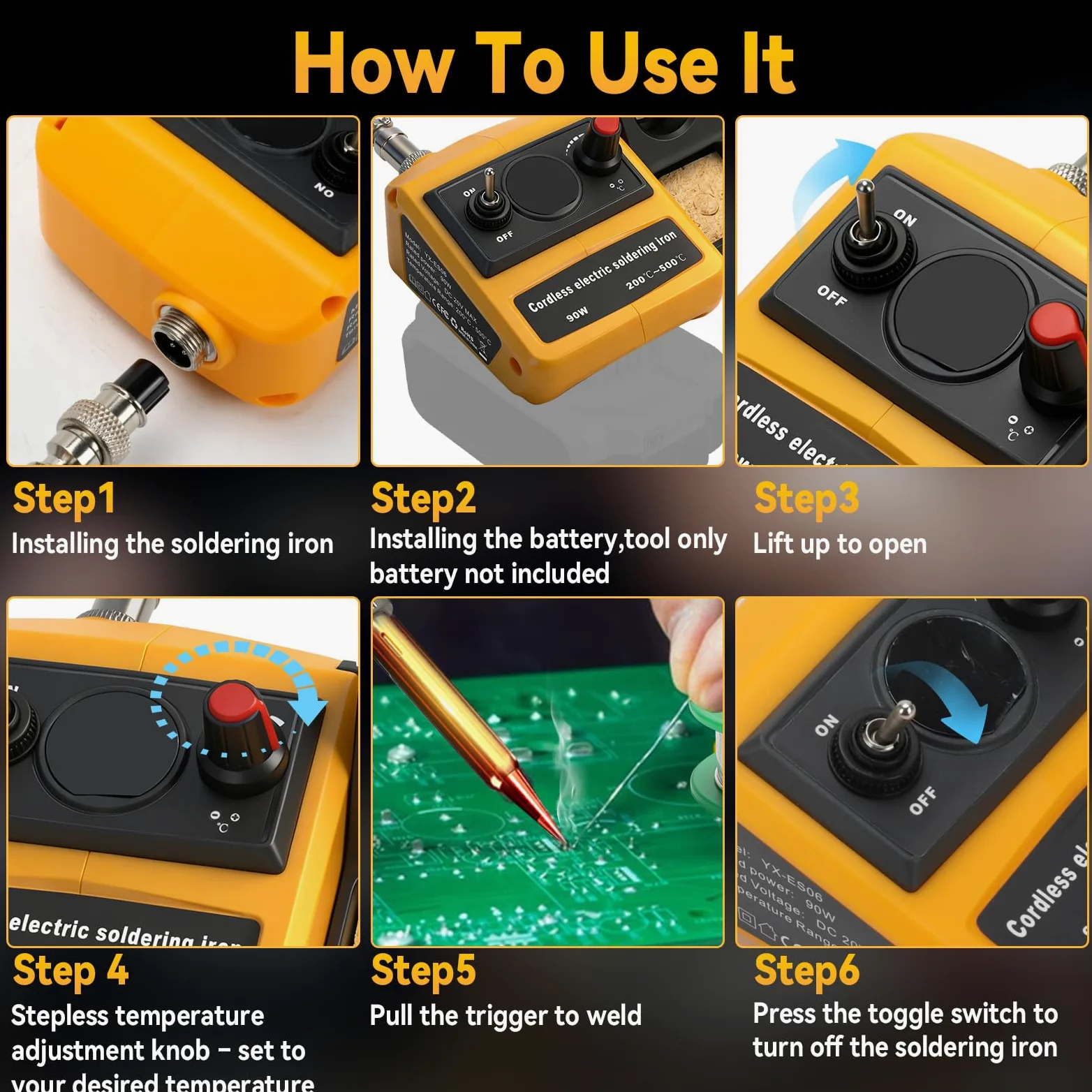 Station de fer à souder sans fil compatible avec batteries DEWALT 18 V/20 V, écran LCD numérique 90 W, station de soudure électrique avec réglage en continu de 200 à 500 ℃ pour (outil uniquement)