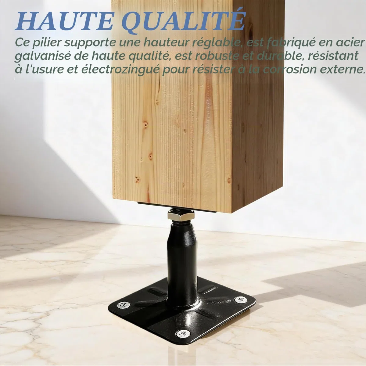 Lot de 4 supports de poteau, 100 à 150 mm, galvanisés, hauteur réglable, avec 16 vis, en acier galvanisé, pied de support pour terrasses, clôtures, abris, pergolas, travaux de construction