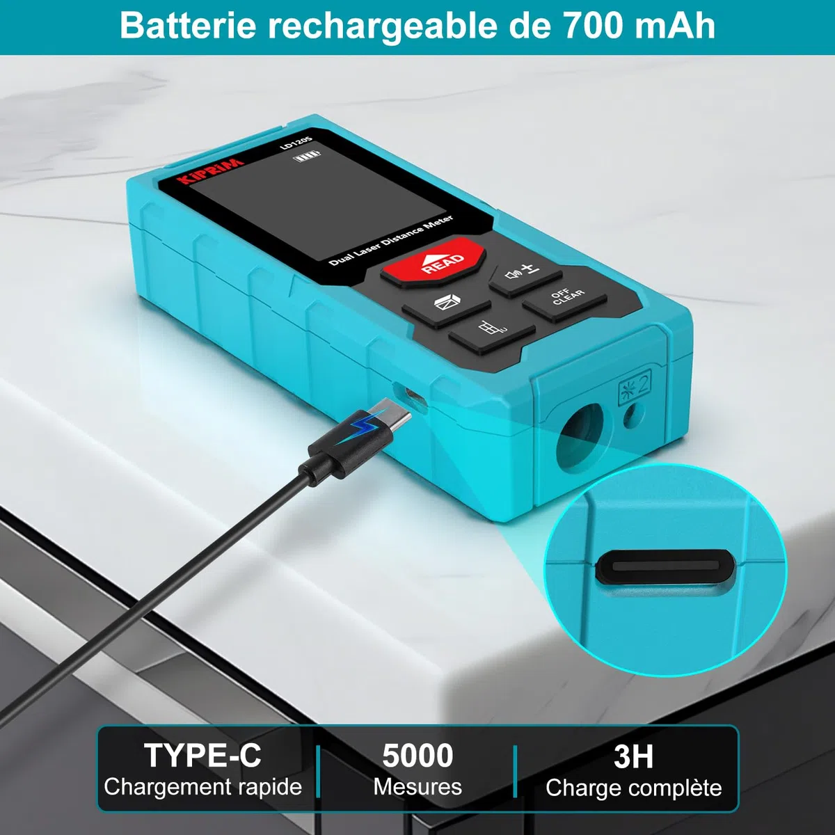 Kiprim LD120S Télémètre Laser Double, 120M de Portée, Niveau électronique, Mesures précises et Fonction Pythagore - pour la Construction, Le Bricolage et la rénovation