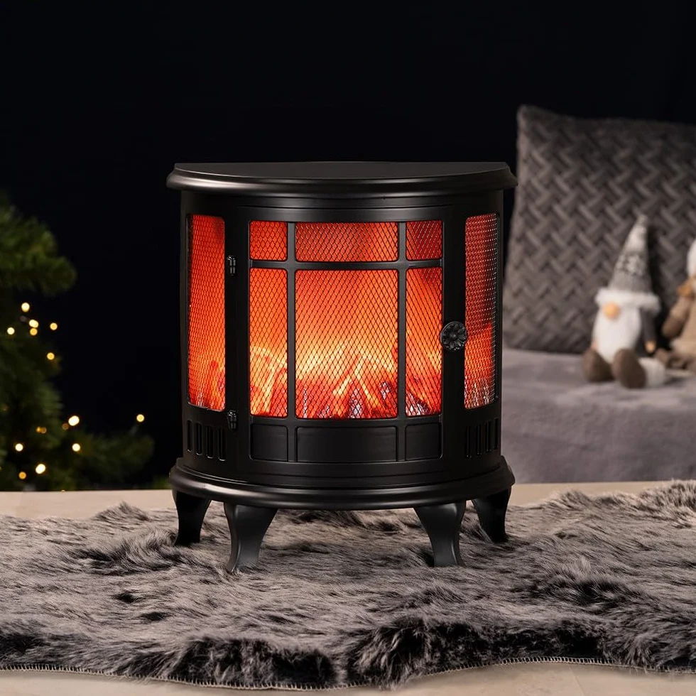 Ideen mit Herz Cheminée LED Nostalgie,Cheminée décorative,électrique,fonctionne sur piles,sans chauffage,Effet flamme/flamme réaliste,avec fonction minuterie (6 heures allumé,18 heures OFF)