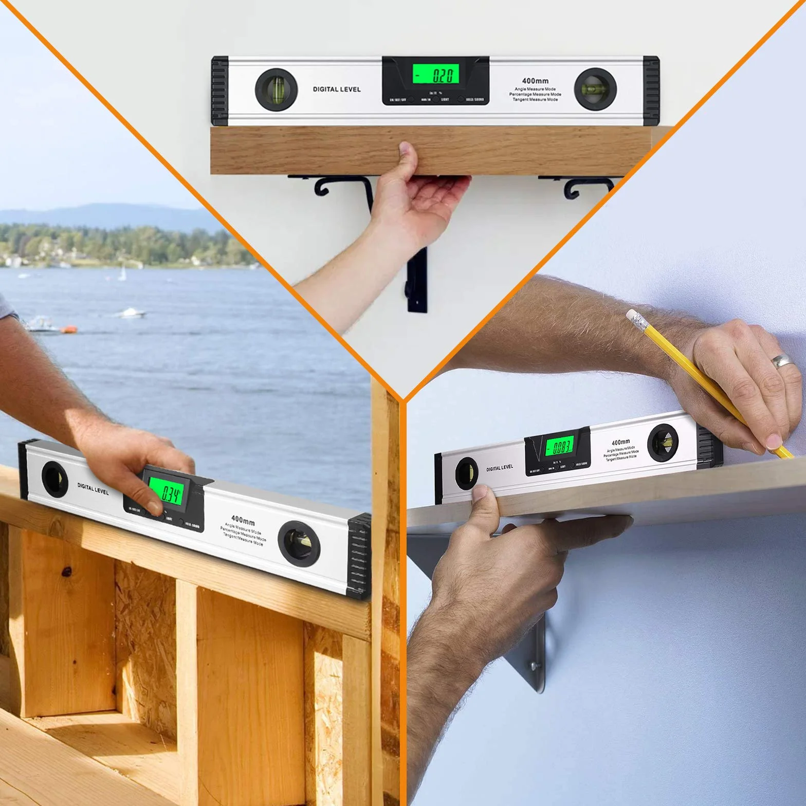 Neoteck 400mm/16inch Niveau à Bulle Numérique avec Indicateur Audio Numérique Spirit Level-Finder Angle en Alliage d'Aluminium avec Base Magnétique Outils de Mesure Angle Jauge Grand Écran LED Clair