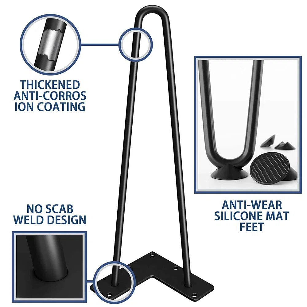 WINSOON 4pcs 40cm DIY Pieds de Table en Métal, Hairpin Legs, Diamètre 9 mm Pieds de Meuble pour Table Basse,Table de Salle à Manger