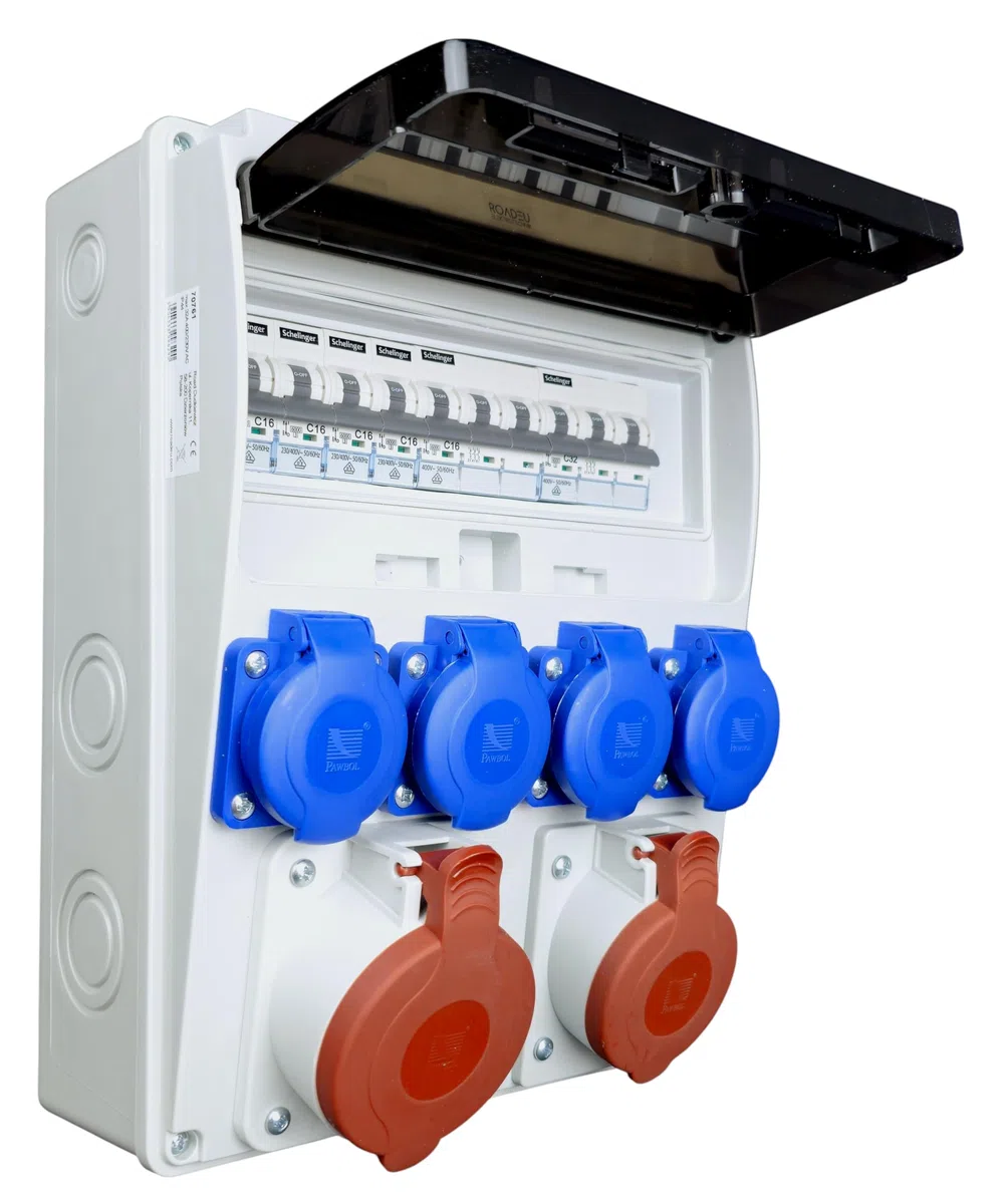 RoadEu - Coffret de chantier Répartiteur électrique 16A 5P, prises 32A 5P, 4x prises 230V, avec disjoncteurs miniatures. IP44