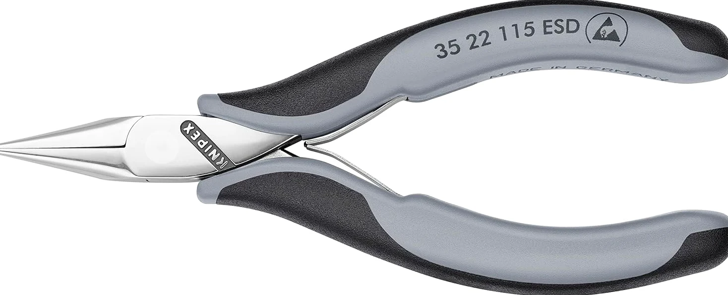 Knipex Pince de préhension pour l'électronique ESD avec charnière entrepassée avec poignées multimatières 115 mm, 35 22 115 ESD