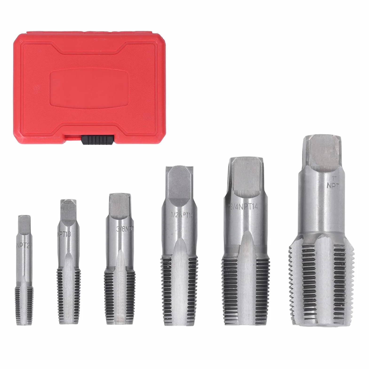 Lot de 6Pcs Tarauds à Filetage NPT en Acier en Carbone - 1", 1/8", 1/4", 3/8", 1/2", 3/4" Tarauds à Tuyauterie pour Joints de Conduite d'Eau, Réparation Automobile et Machines