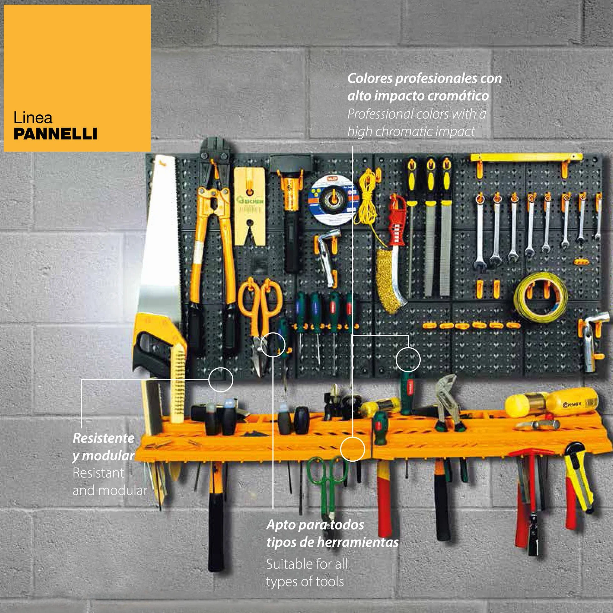 Ensemble de 2 panneaux et 2 niveaux de porte-outils avec 50 crochets, objets muraux de l'organisateur, 100% Made in Italy, 100x22h50 cm, couleur noire
