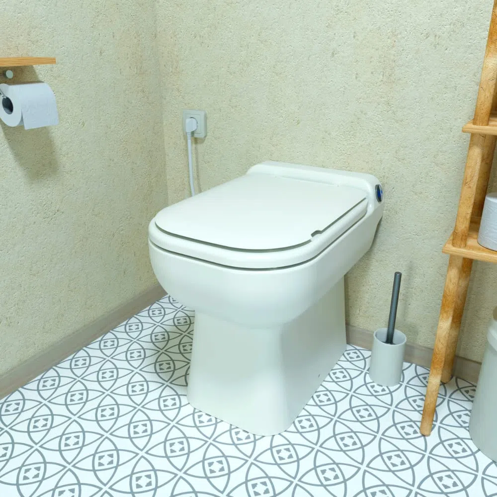 Design - WC Broyeur rectangle Double Chasse Éco, Cuvette Anticalcaire, Abattant Antibactérien, Puissant, Relevage 3m Vertical, 30m Horizontal, 500W, Fabrication Française, Garantie 2 Ans