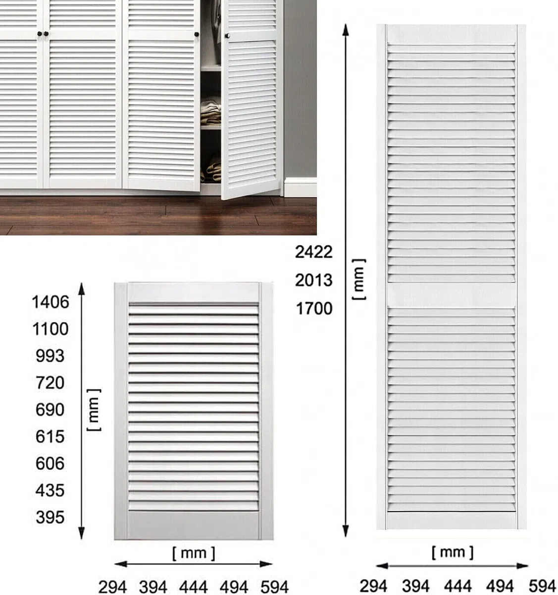 Porte Louvre en Bois - Extra Lisse - Blanc à Double Couche - Poncée, Polie, Prête à l’Usage - Porte Intérieure à Lamello pour Bricolage, Placard, Armoire
