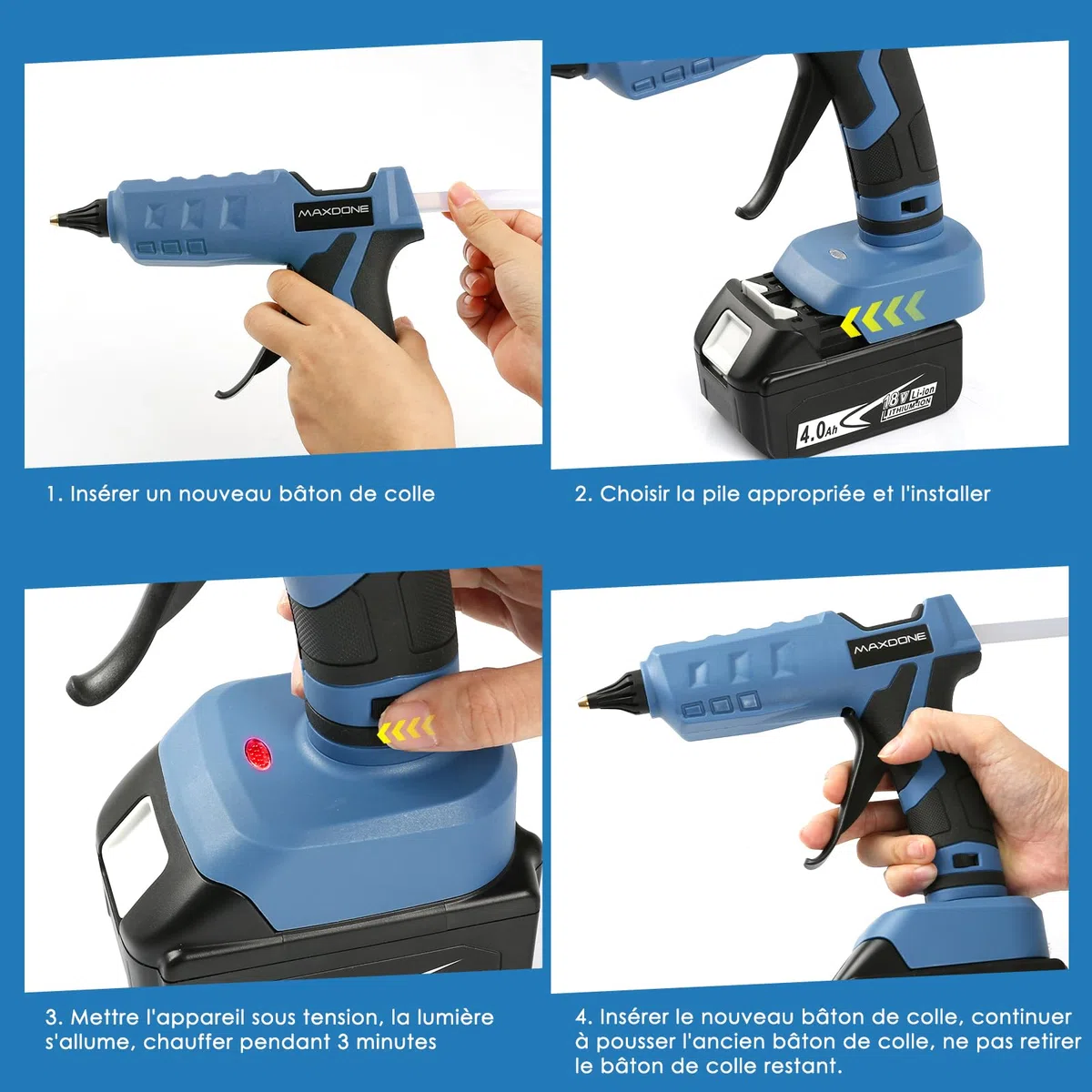 Pistolet à Colle Chaude sans fil 100W, Pistolet a Colle Chaude Compatible Avec Makita 18V et Bâtons de Colle, Pour le Bricolage, L'art, Bâtons de 11 mm (Outil Nu, Sans Batterie, Sans Chargeur)