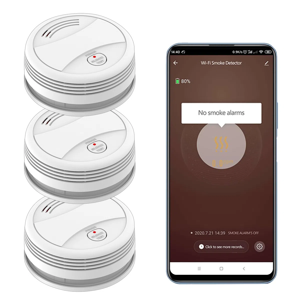 XNY Wi-FI Détecteur de Fumée avec Batterie Remplaçable, Détecteur d'Incendie Intelligent, Compatible avec Tuya et Smart Life APP, Certifié EN14604, 3 Pièces