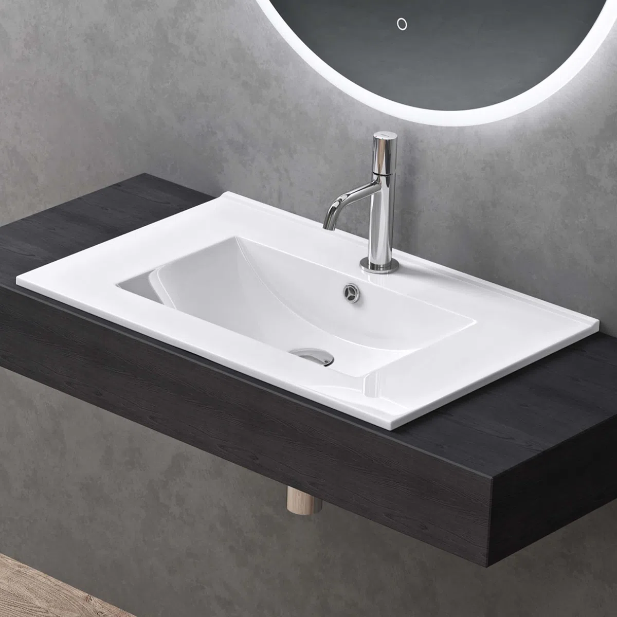 doporro Lavabo à Encastrer Blanc Vasque en Céramique Lave Mains Rectangulaire de Qualité pour Salle de Bain 71x47x18cm Brüssel912