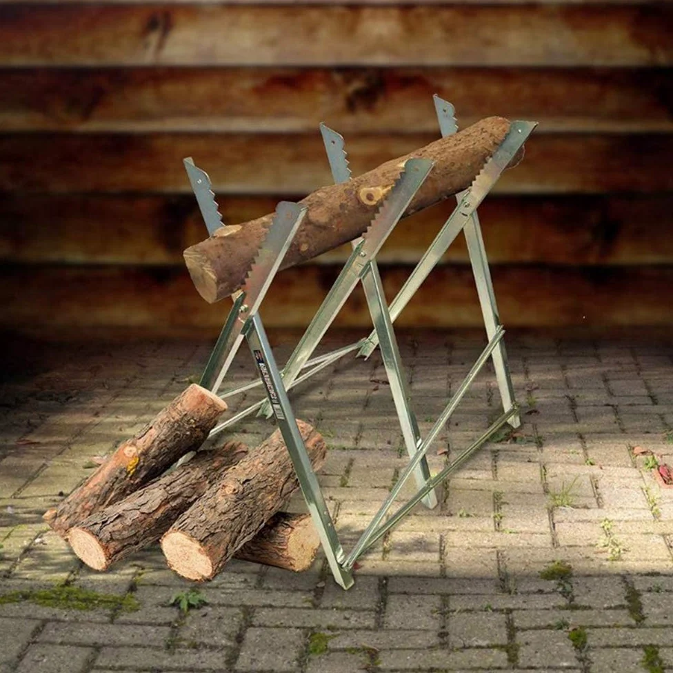 Chevalet de Scie pour Tronçonneuse - 3 Plis,Chevalet de sciage pliable 150 kg métal zingué jardin dents porte-bûches support de coupe tréteau de sciage tronçonneuse (84 * 80 * 80cm (trois colonnes))