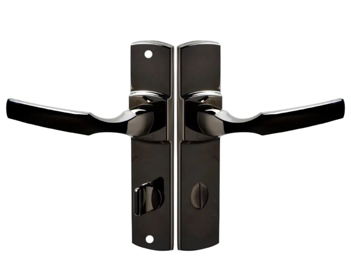 Vachette Ensemble de Poignée de Porte sur Plaque ARTIS - Version à Condamnation pour Porte de WC, Salle de Bain - Entraxe 195 mm - Matériau Zamak Résistant - Garantie 10 Ans - Finition Diamant Noir