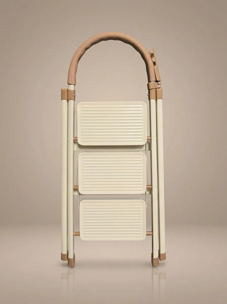 Escabeau 3 marches Pliable avec poignée, marchepied en Acier, marches Larges antidérapantes 18 cm, Charge 150 kg, Compact