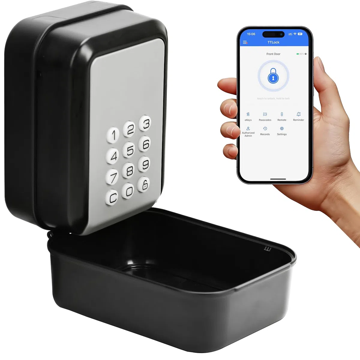 Boîte à clés intelligente, coffre-fort électronique, avec code numérique extérieur, Bluetooth, montage mural avec chiffres à 6 chiffres, étanche, pour maison, garage, appartement, logement de vacances