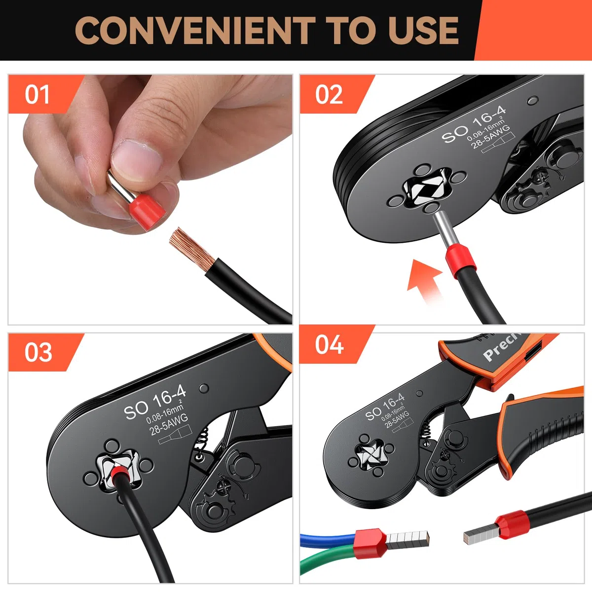 Preciva 0.08-16mm² Pince à Sertir avec 1200pcs Cosses Electriques (300 Bornes à Double Fil), AWG28-5 Pince a Sertir Outil de Sertissage de Ferrule Outils de Sertissage Pince à Cliquet