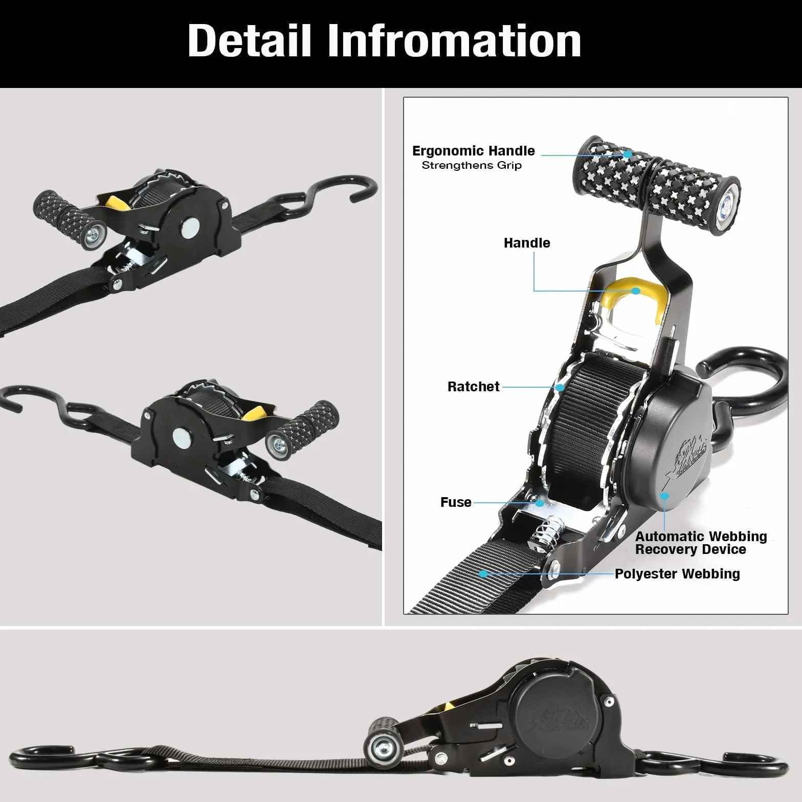 2 Pièces Sangle Arrimage Moto a Cliquet Automatique, Sangle Guidon Voiture Moto, Sangles à Cliquer, Protection Maximale pour Voiture, Camion, Moto