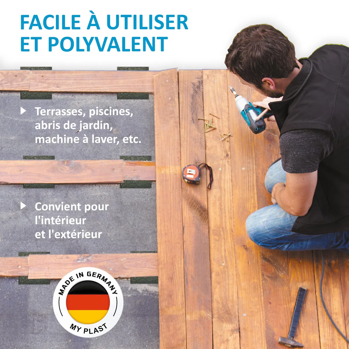 Lot de 50 patins de terrasse 100 x 50 mm x 3 mm 6 mm 8 mm 10 mm 20 mm | Supports en granulés de caoutchouc | Sélectionnez l'épaisseur et la quantité au choix (6 mm I 50 pièces)