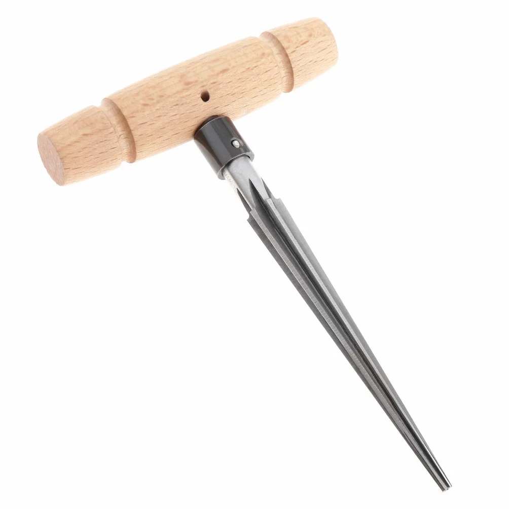 Alnicov Alésoir conique en bois à main avec poignée en T, 4 chanfreins cannelés, outil de coupe pour guitare