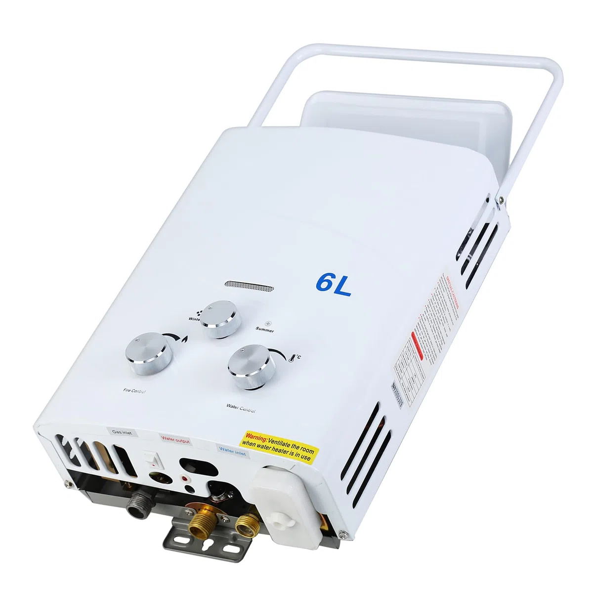Chauffe-eau au propane portable, chauffe-eau sans réservoir, chauffe-eau à gaz à la demande pour camping RV, protection contre la surchauffe (6L Propane Blanc)