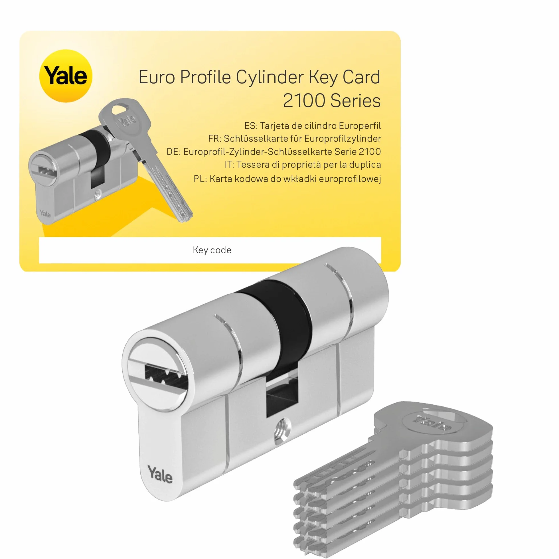 Yale Cylindre européen Série 2100 27/35 mm chrome poli double cylindre, 5 clés incluses, sécurité renforcée pour portes blindées et appartements