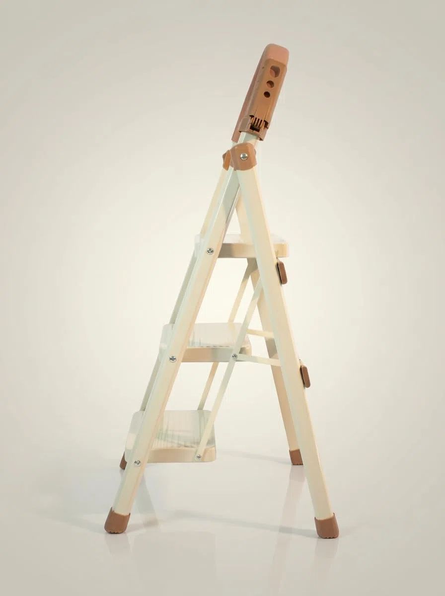 Escabeau 3 marches Pliable avec poignée, marchepied en Acier, marches Larges antidérapantes 18 cm, Charge 150 kg, Compact