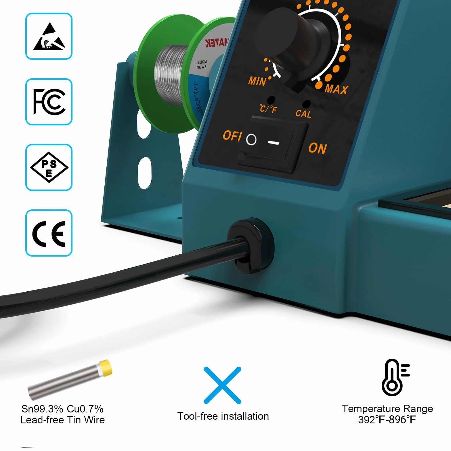 Station de Souder Numérique,Premium Station de soudage 60W avec écran LCD, Temperature Constante Verrouillable Réglable 200~480℃