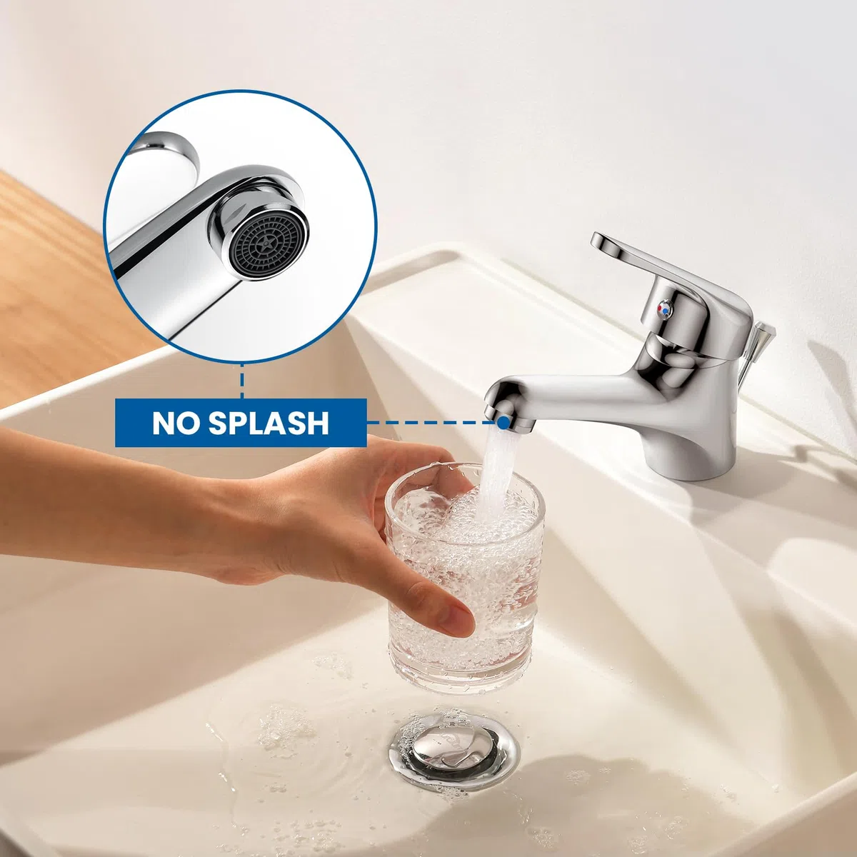 Auralum Mitigeur Lavabo Monotrou avec Bonde à Tirette, Robinet Salle de Bain Chromé en Laiton, Cartouche Céramique Mousseur Démontable