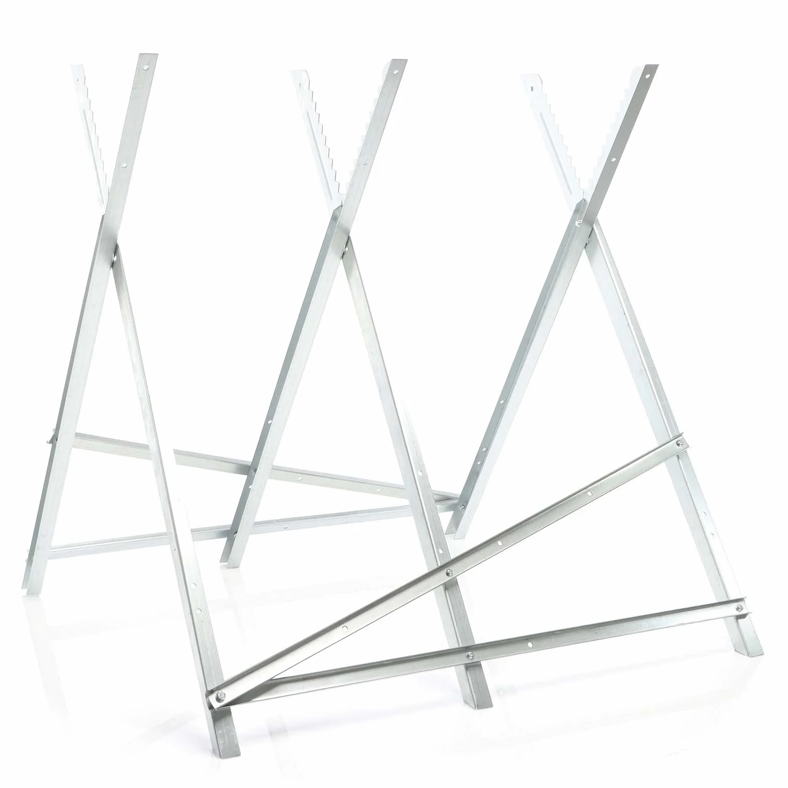 XPOtool Chevalet de sciage pliant porte bûche – 790 x 810 x 800 mm – Capacité 100 kg – en Acier galvanisé – avec Denture et 3 Support-bûches – Tréteau tronçonnage Scie Tronçonneuse Bois chauffage