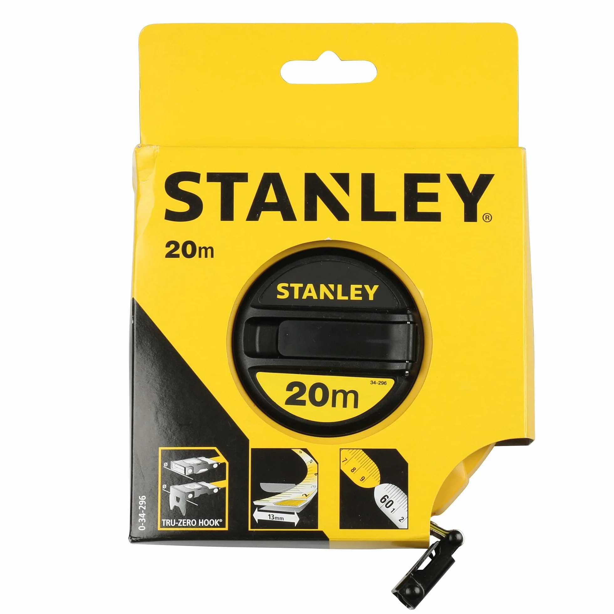 Stanley 2-34-795 Mesure 60 m x 12,7 mm Ruban en fibre de verre & 0-34-296 mètre Ruban 20 m x 12,7 mm en Fibre de Verre 40 Brins - Précision Classe III - Graduation Tous les 2mm