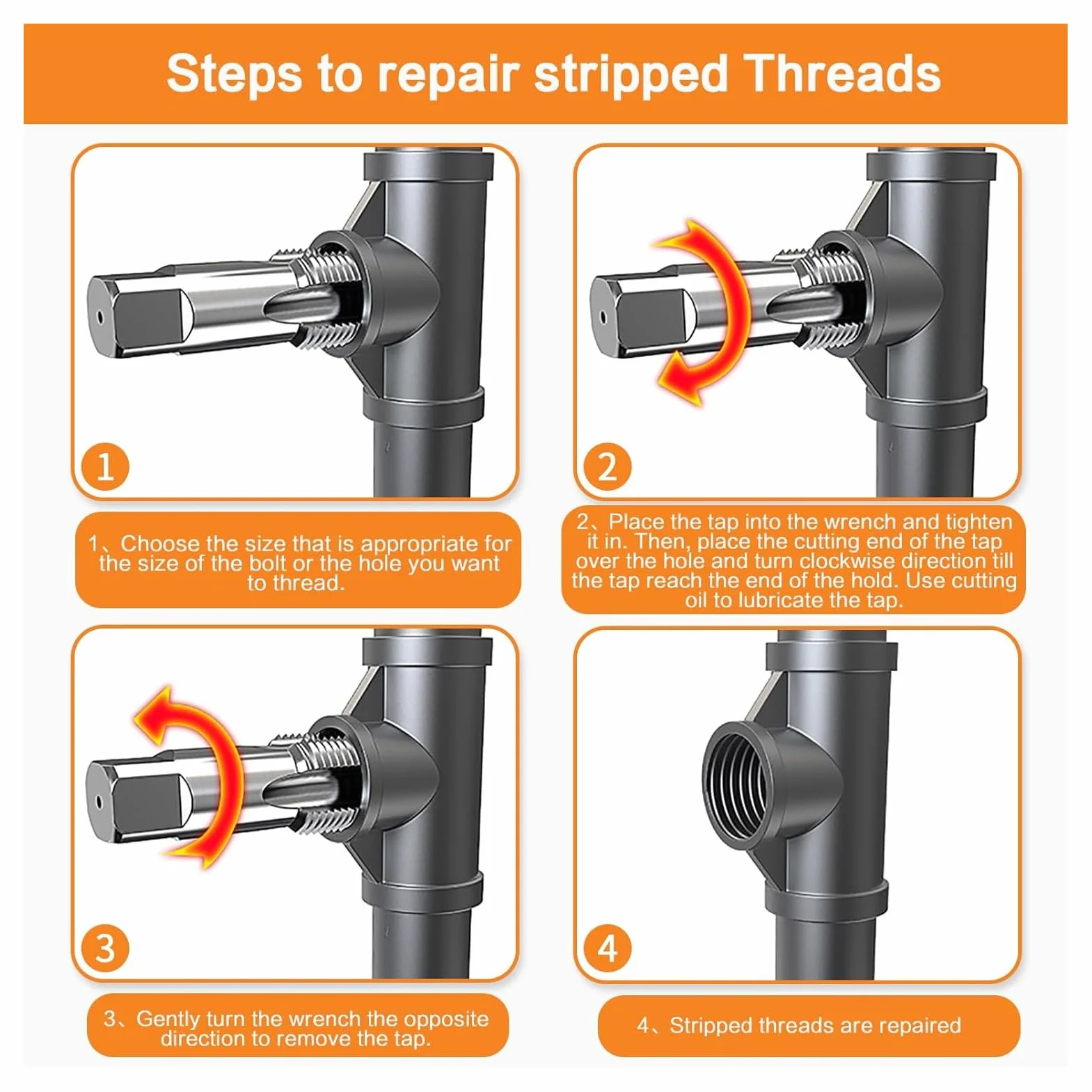 Ensemble de Tarauds de Tuyau NPT, 6 Pi¨¨ces, Boulon de Taraudage de Tuyau Conique ¨¤ la Main, Ensemble de Taraudage Facile, Robinet de Tuyau NPT 1 Po 3/4 Po 1/2 Po 3/8 Po 1/4 Po