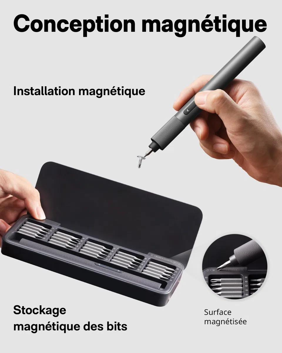 HOTO Tournevis Électrique Mini 25 en 1, Kit Tournevis de Précision 3.7V, Rechargeable USB-C, Outil Magnétique Compact pour Téléphone, Ordinateur, Appareil Photo, Bricolage et Réparation Électronique